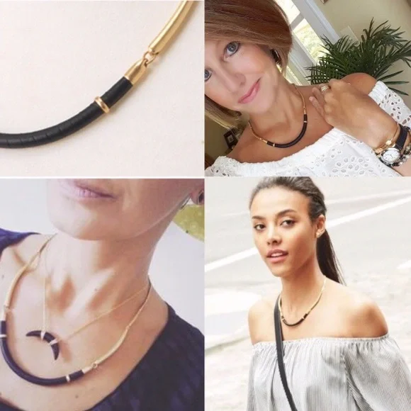 Stella & Dot | Retired Marcell Black Leather+Vintage Gold Collar Necklace - Picture 4 of 8